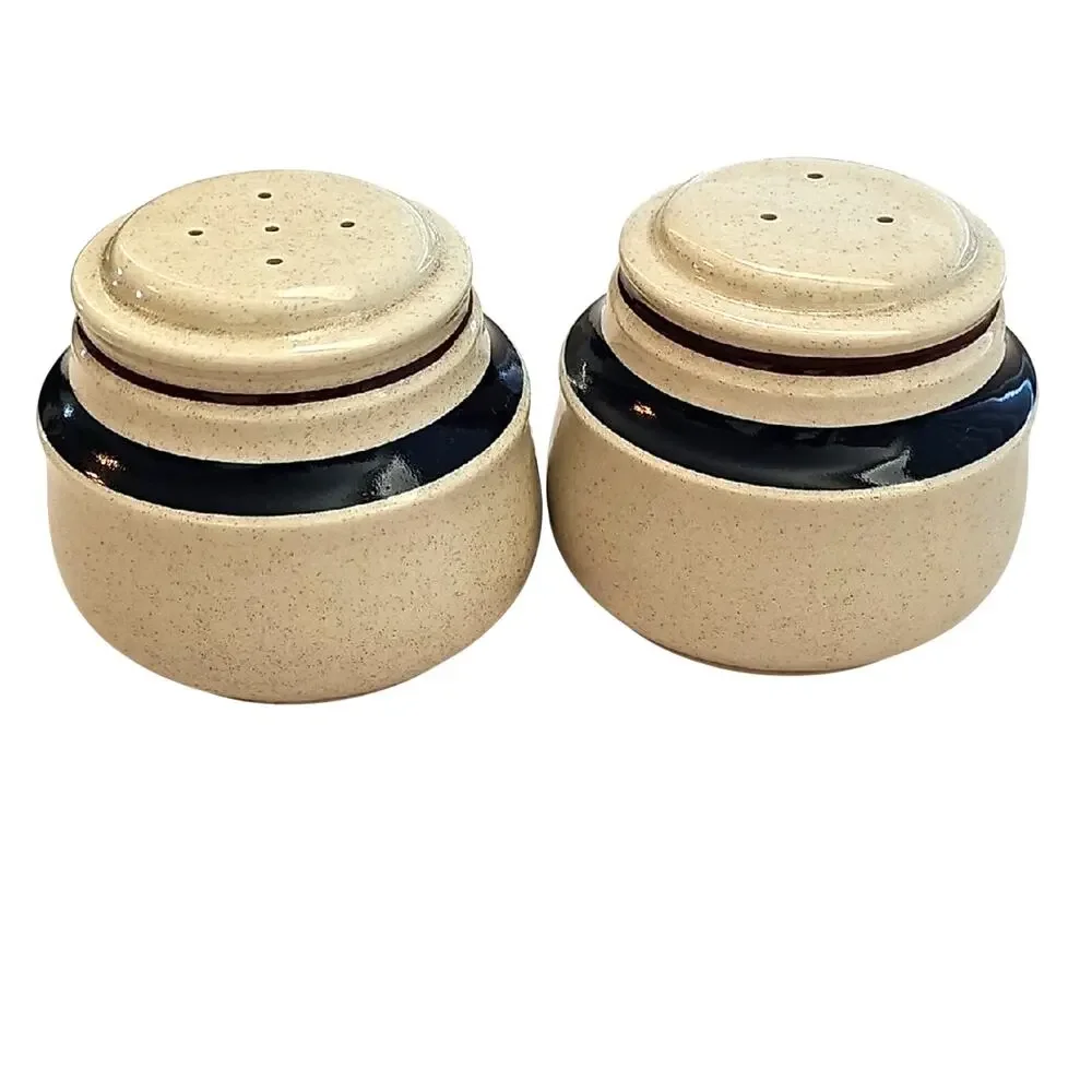 Chateau 1980's Japan Hand Painted Stoneware Kitchen Set w/Navy and Brown Accents